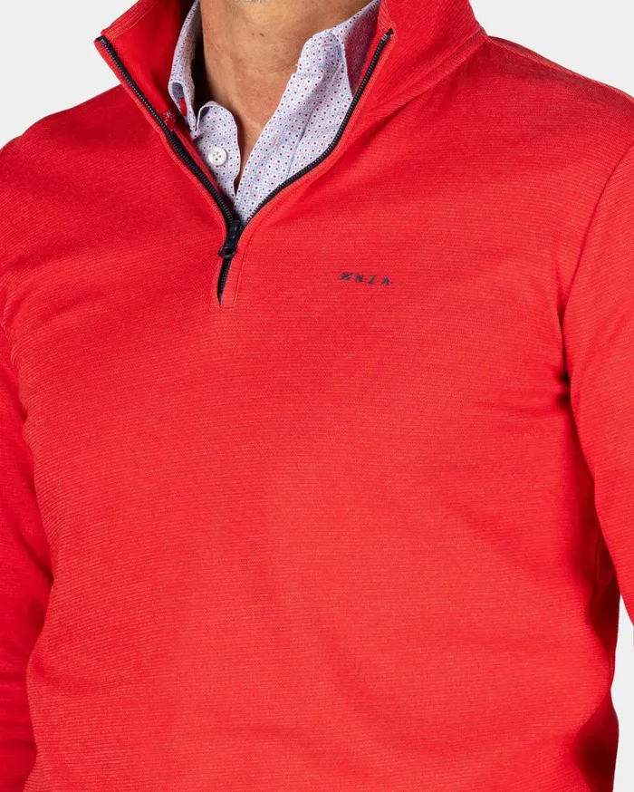 Men Sweatshirts NZA New Zealand Auckland Red Fleece Sweater With HalfZip 8211 Reef Red Men Sweatshirts NZA New Zealand Auckland Red Fleece Sweater With HalfZip 8211 Reef Red