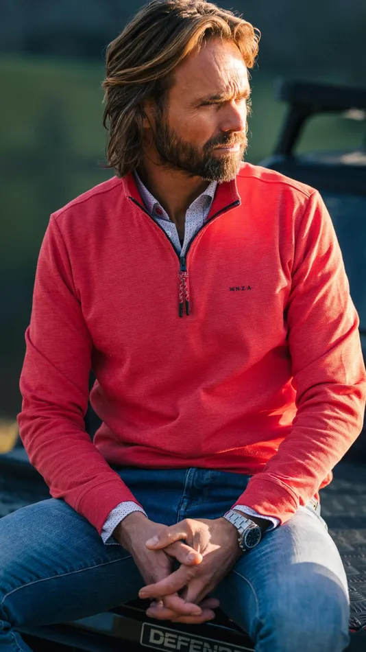 Men Sweatshirts NZA New Zealand Auckland Red Fleece Sweater With HalfZip 8211 Reef Red Men Sweatshirts NZA New Zealand Auckland Red Fleece Sweater With HalfZip 8211 Reef Red