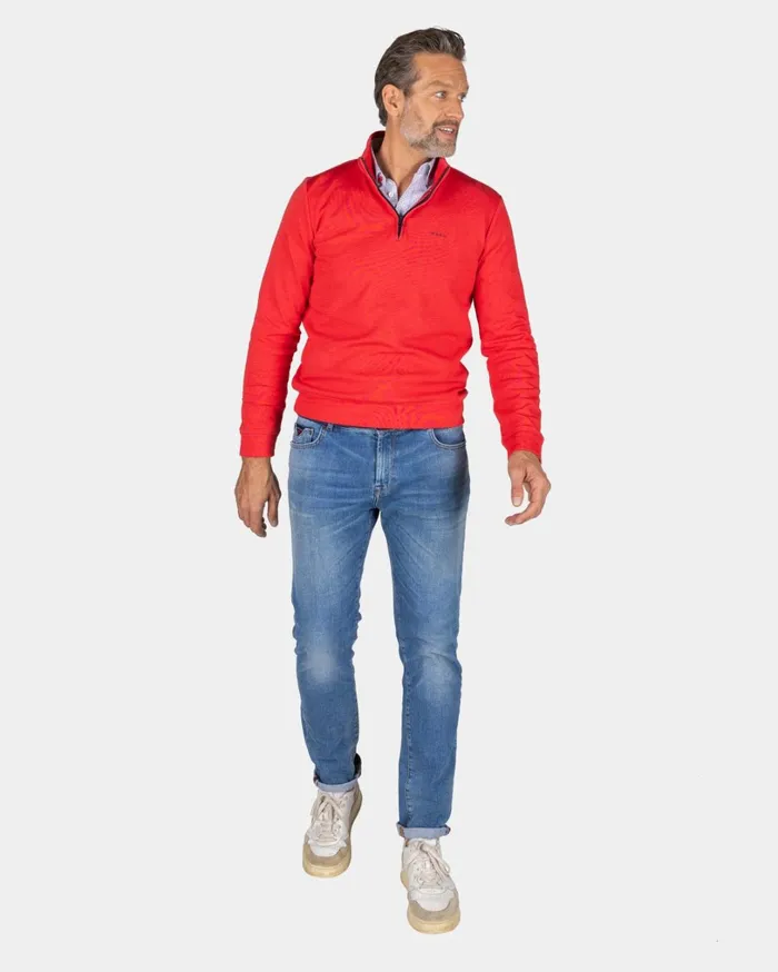 Men Sweatshirts NZA New Zealand Auckland Red Fleece Sweater With HalfZip 8211 Reef Red Men Sweatshirts NZA New Zealand Auckland Red Fleece Sweater With HalfZip 8211 Reef Red