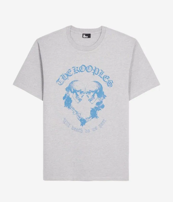 Men Tshirts THE KOOPLES Light Grey Tshirt With Skull Heart Serigraphy