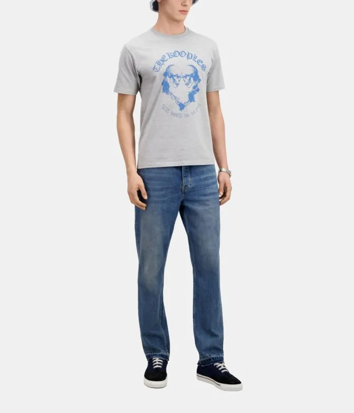 Men Tshirts THE KOOPLES Light Grey Tshirt With Skull Heart Serigraphy