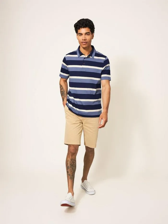 Men TSHIRTS White Stuff Block Stripe SS Polo Blue Multi
