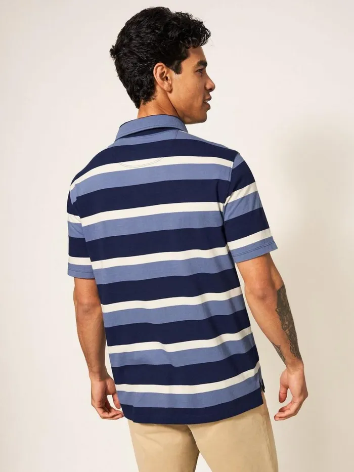 Men TSHIRTS White Stuff Block Stripe SS Polo Blue Multi