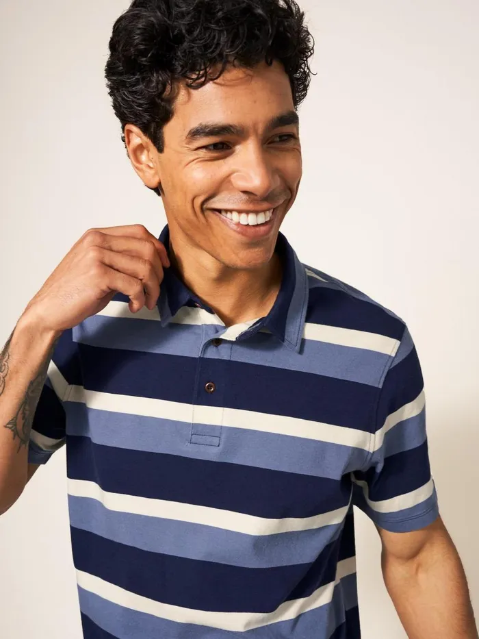 Men TSHIRTS White Stuff Block Stripe SS Polo Blue Multi