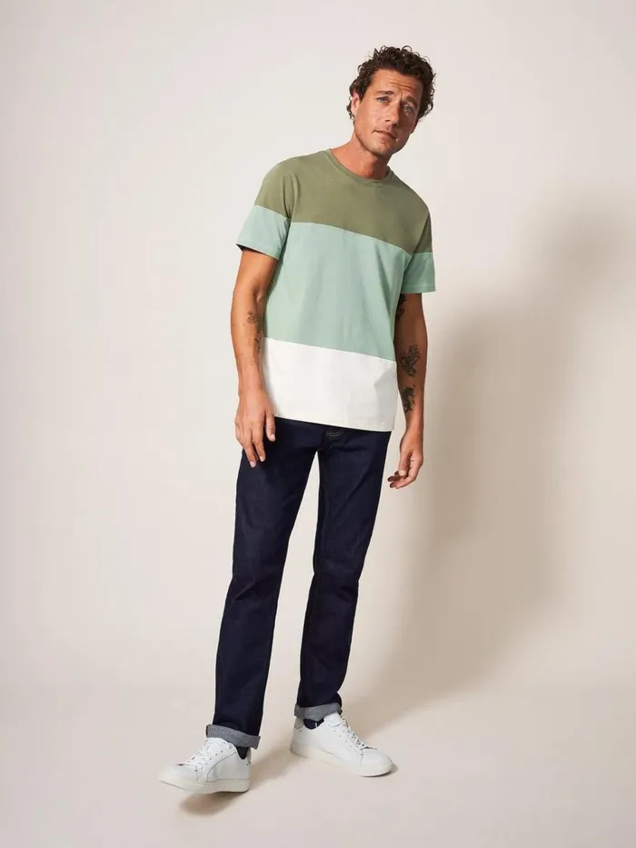 Men TSHIRTS White Stuff Linwood Colourblock SS Tee Dusty Green