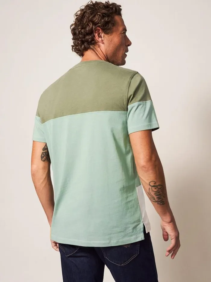 Men TSHIRTS White Stuff Linwood Colourblock SS Tee Dusty Green