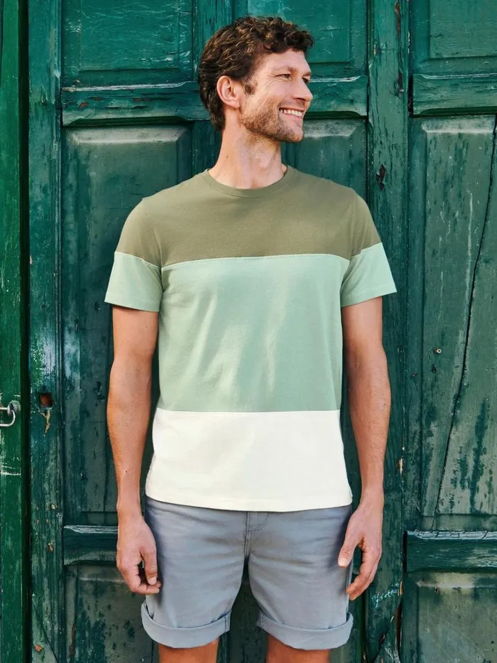 Men TSHIRTS White Stuff Linwood Colourblock SS Tee Dusty Green