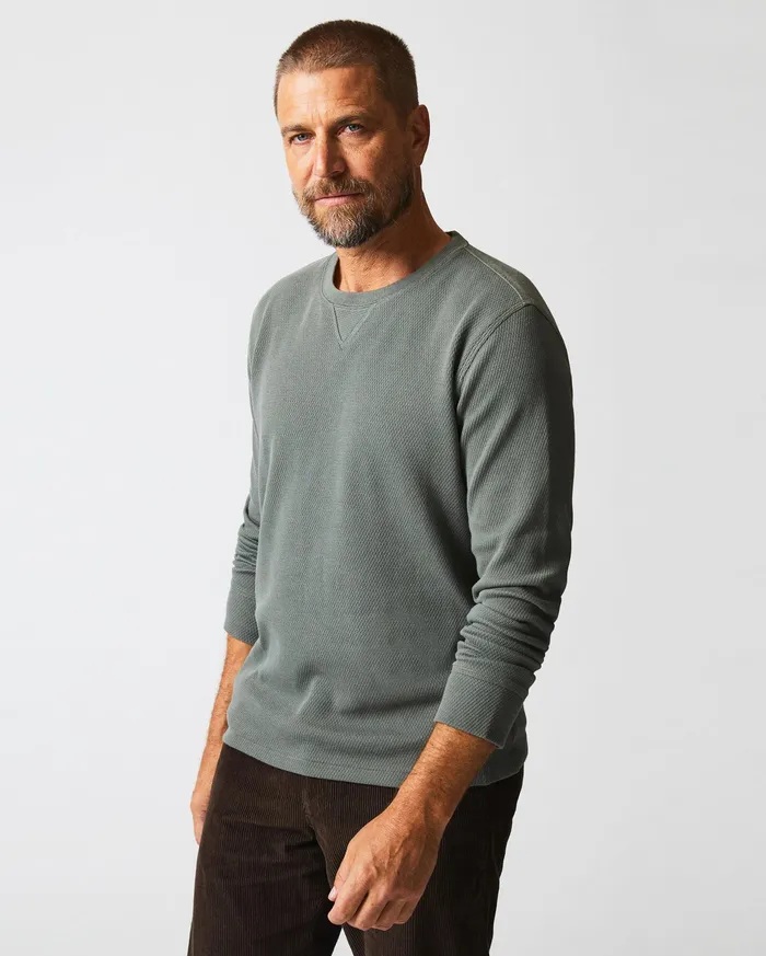 Men Thermal LS Crew Washed Grey Billy Reid Sweaters and Sweatshirts