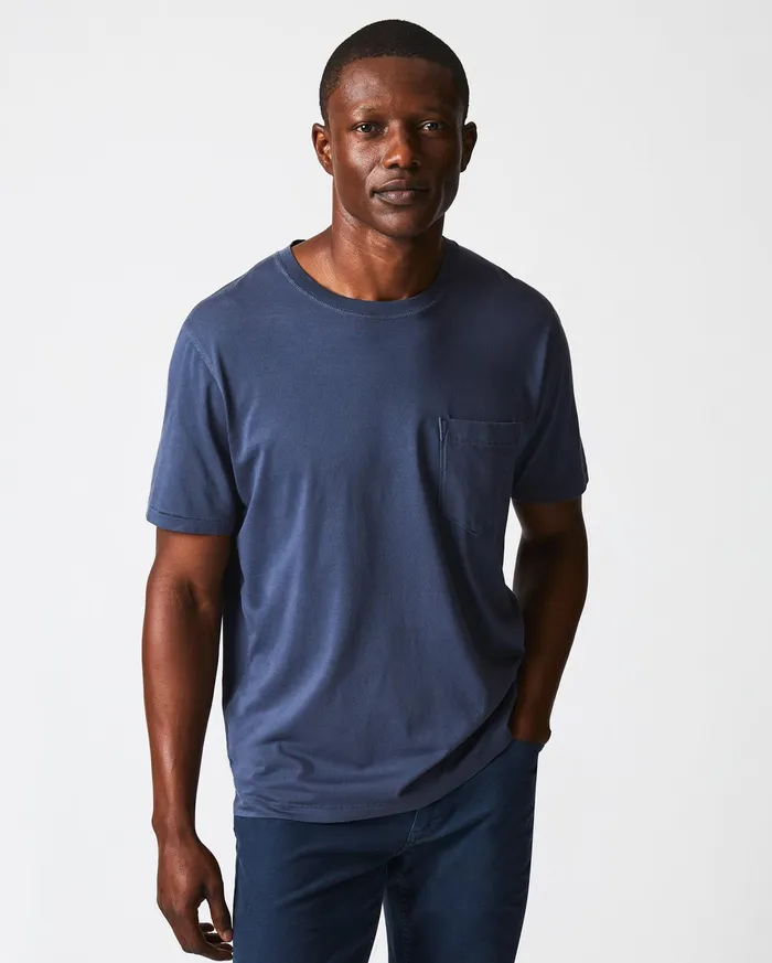 Men Washed Tee Navy Billy Reid Polos Tees and Henleys