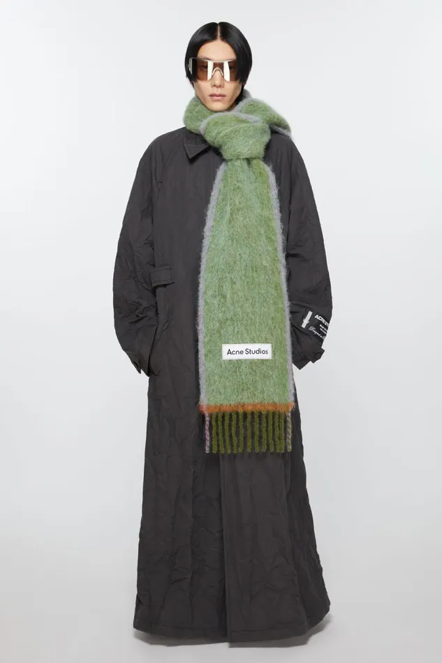 Men Wool Mohair Scarf 8211 Narrow Grass Green Acne Studios Scarves