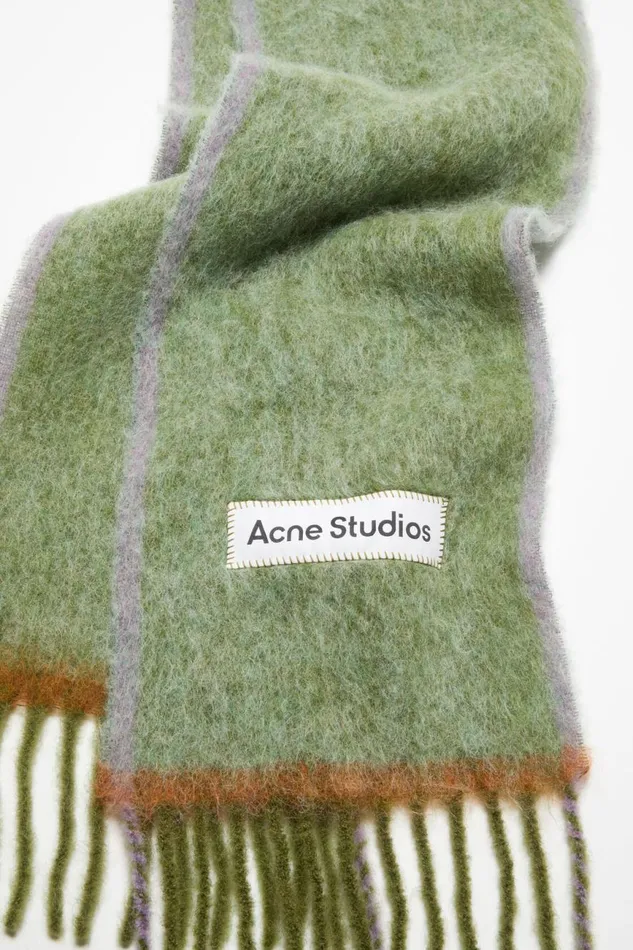 Men Wool Mohair Scarf 8211 Narrow Grass Green Acne Studios Scarves