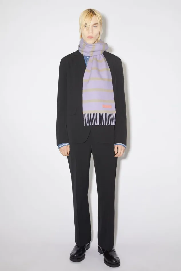 Men Wool Scarf Pink Label 8211 Narrow Lilacyellow Acne Studios Scarves