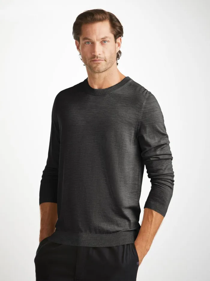 Merino Sweaters and Hoodies Men Derek Rose Sweater Orson Merino Wool Charcoal