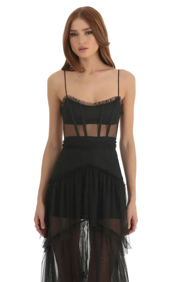 Mesh Corset Maxi Dress Black Women LUCY IN THE SKY Maxi Dresses Mesh Corset Maxi Dress Black Women LUCY IN THE SKY Maxi Dresses
