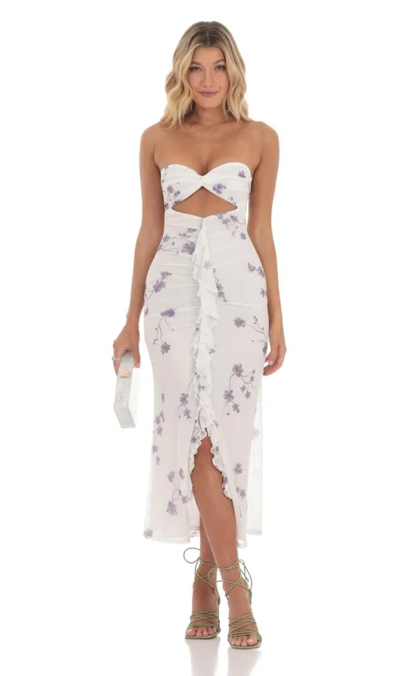 Mesh Floral Cutout Midi Dress White Women LUCY IN THE SKY Midi Dresses