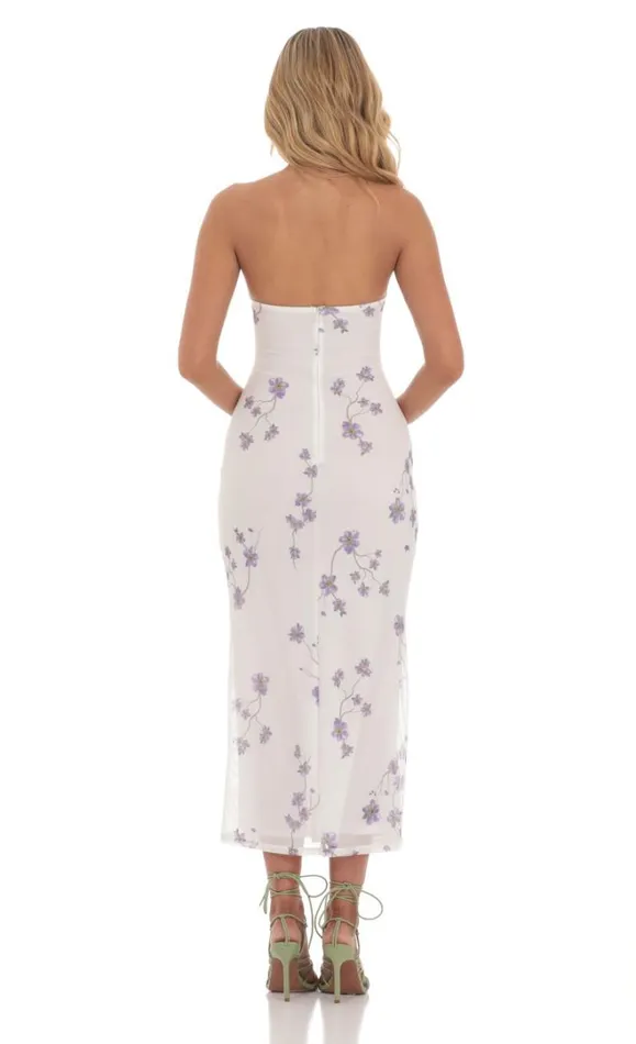 Mesh Floral Cutout Midi Dress White Women LUCY IN THE SKY Midi Dresses