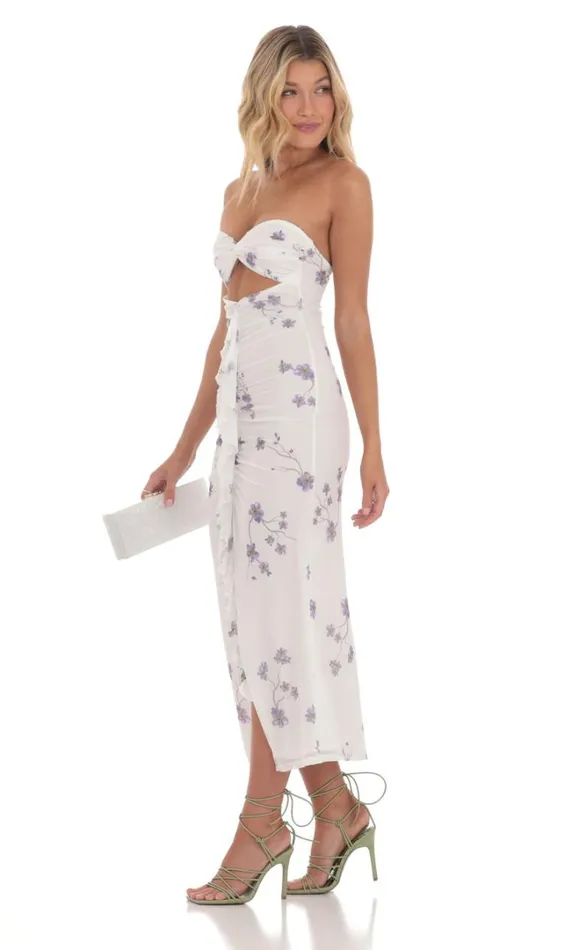 Mesh Floral Cutout Midi Dress White Women LUCY IN THE SKY Midi Dresses