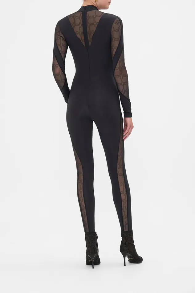 MESH INSERT CATSUIT SOLID BLACK Solid Black Womens Camilla Bras and Underwear
