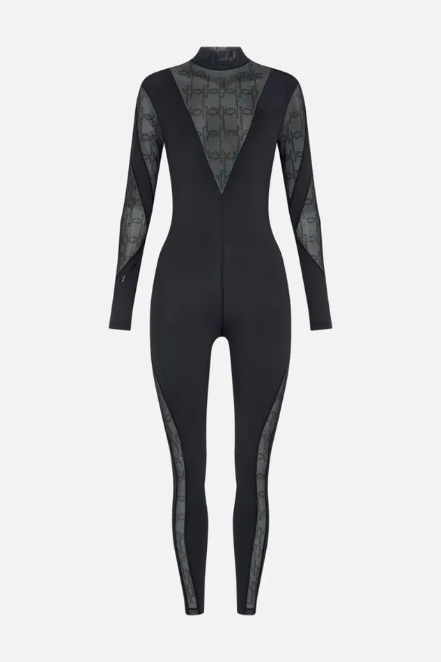 MESH INSERT CATSUIT SOLID BLACK Solid Black Womens Camilla Bras and Underwear
