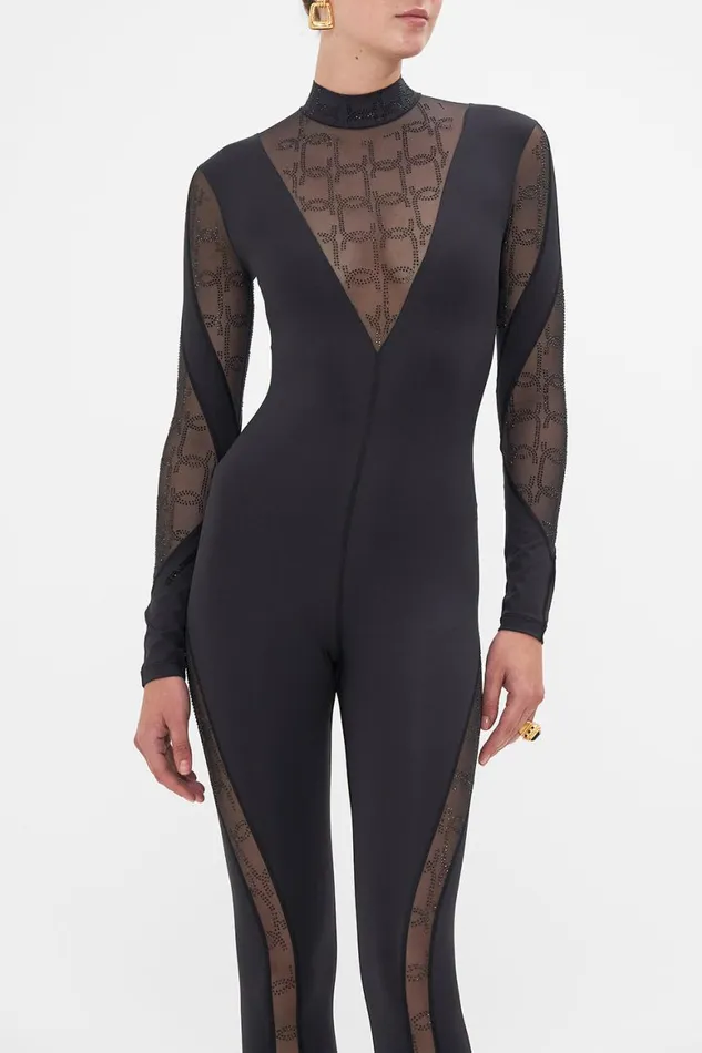 MESH INSERT CATSUIT SOLID BLACK Solid Black Womens Camilla Bras and Underwear