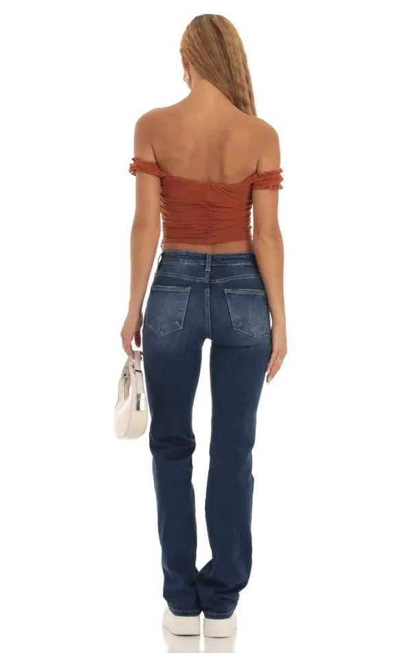 Mesh Off Shoulder Top Rust Women LUCY IN THE SKY Tops