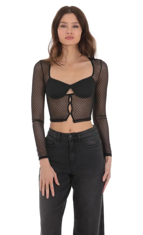 Mesh Pattern Top Black Women LUCY IN THE SKY Tops
