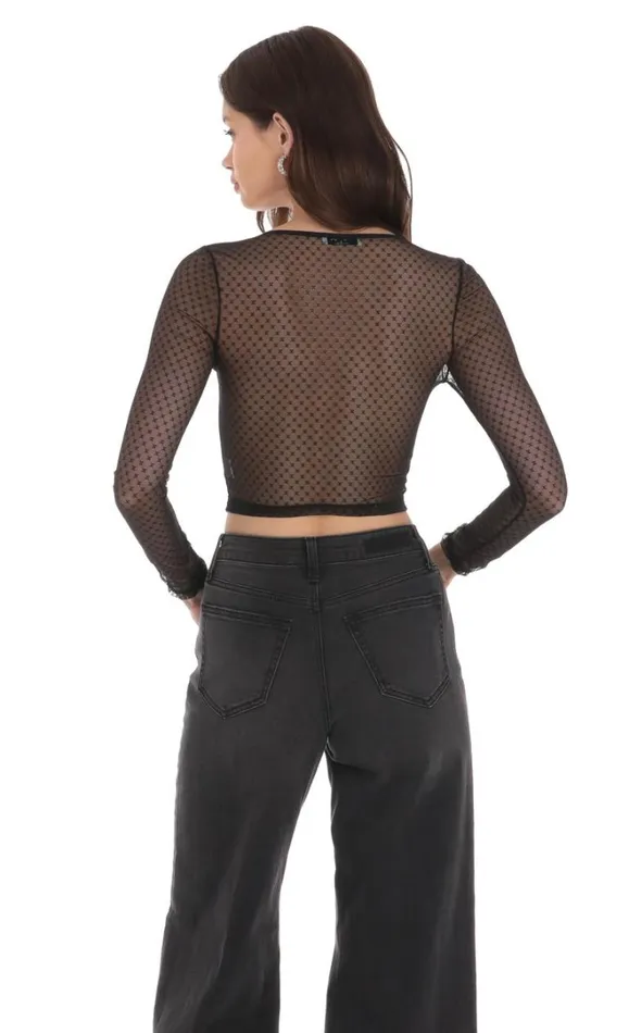 Mesh Pattern Top Black Women LUCY IN THE SKY Tops