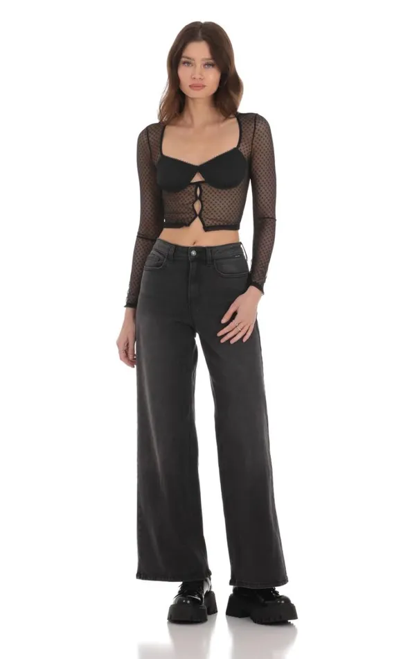Mesh Pattern Top Black Women LUCY IN THE SKY Tops