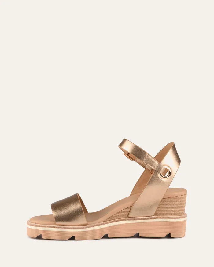 MID SANDALS jomercer Women Katie mid heel wedge sandals gold leather