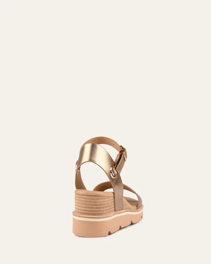 MID SANDALS jomercer Women Katie mid heel wedge sandals gold leather