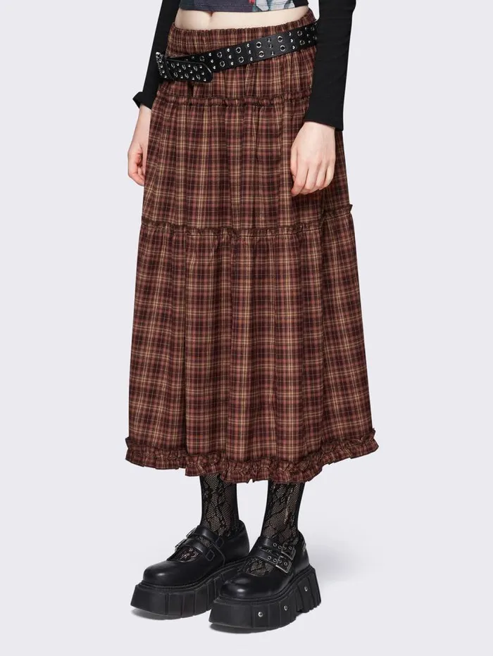 Millie Check Maxi Skirt Women Minga London Bottoms