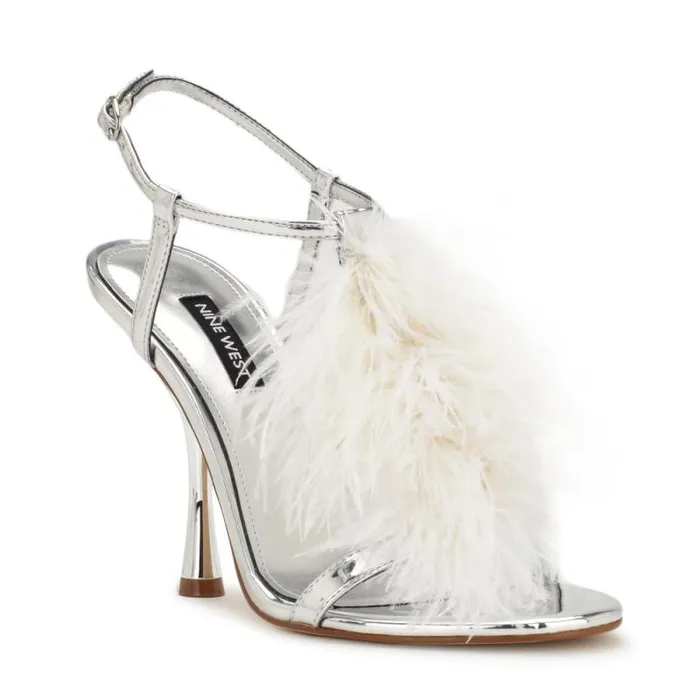 Million Ankle Strap Heeled Sandals Silverwhite Women Nine West Sandals