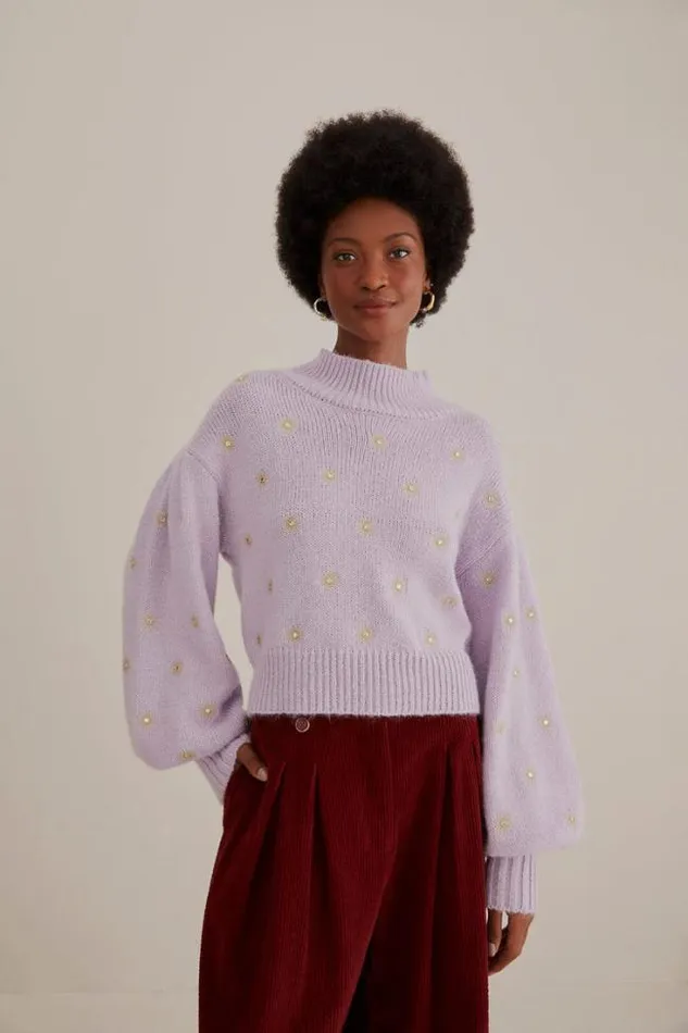 Mirror Embroidered Knit Sweater Women FARM Rio Sweaters and Sweatshirts