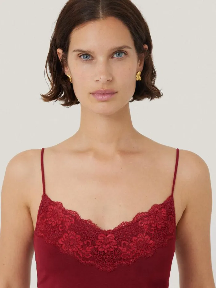 Modal Lace Vest Cinema Red Women Jigsaw Pyjamas and Loungewear