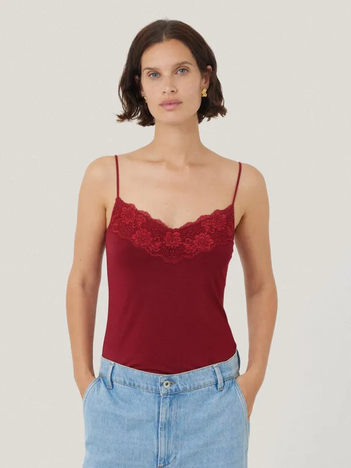 Modal Lace Vest Cinema Red Women Jigsaw Pyjamas and Loungewear