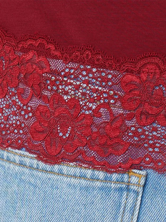 Modal Lace Vest Cinema Red Women Jigsaw Pyjamas and Loungewear