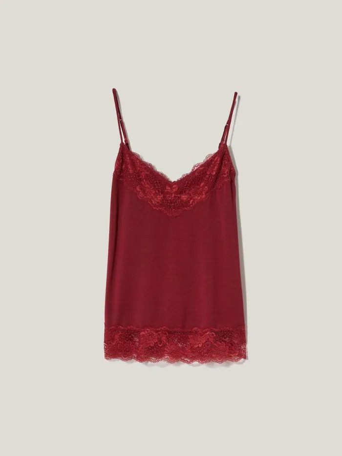 Modal Lace Vest Cinema Red Women Jigsaw Pyjamas and Loungewear