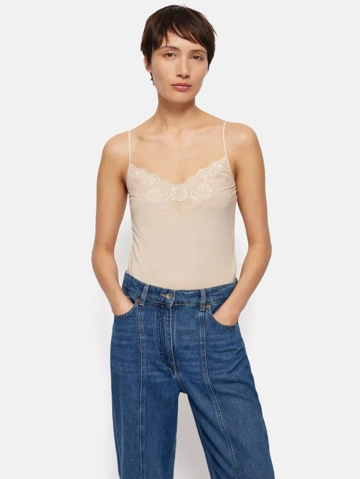 Modal Lace Vest Pale Sand Women Jigsaw Shirts and Tops