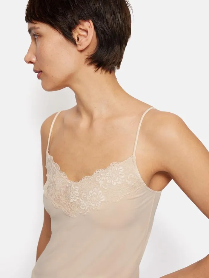 Modal Lace Vest Pale Sand Women Jigsaw Shirts and Tops
