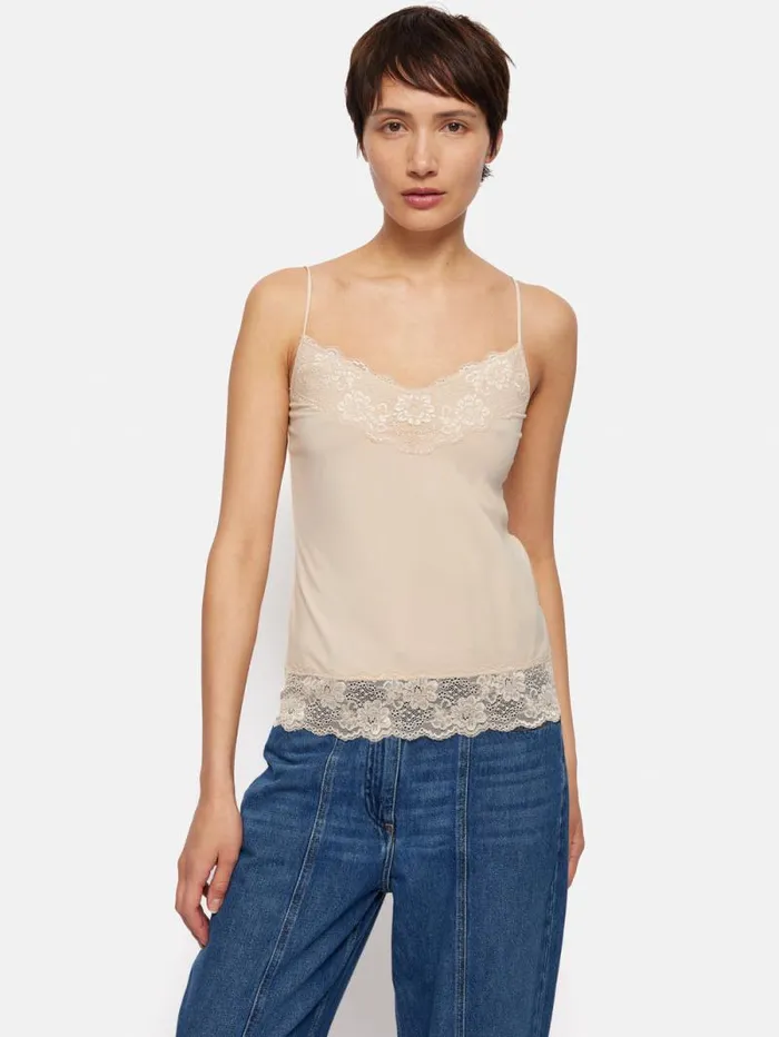 Modal Lace Vest Pale Sand Women Jigsaw Shirts and Tops