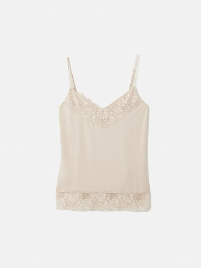 Modal Lace Vest Pale Sand Women Jigsaw Shirts and Tops