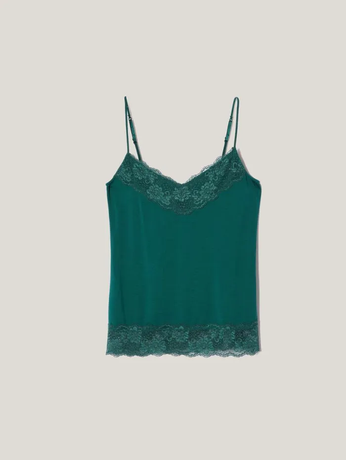 Modal Lace Vest Sherwood Green Women Jigsaw Pyjamas and Loungewear