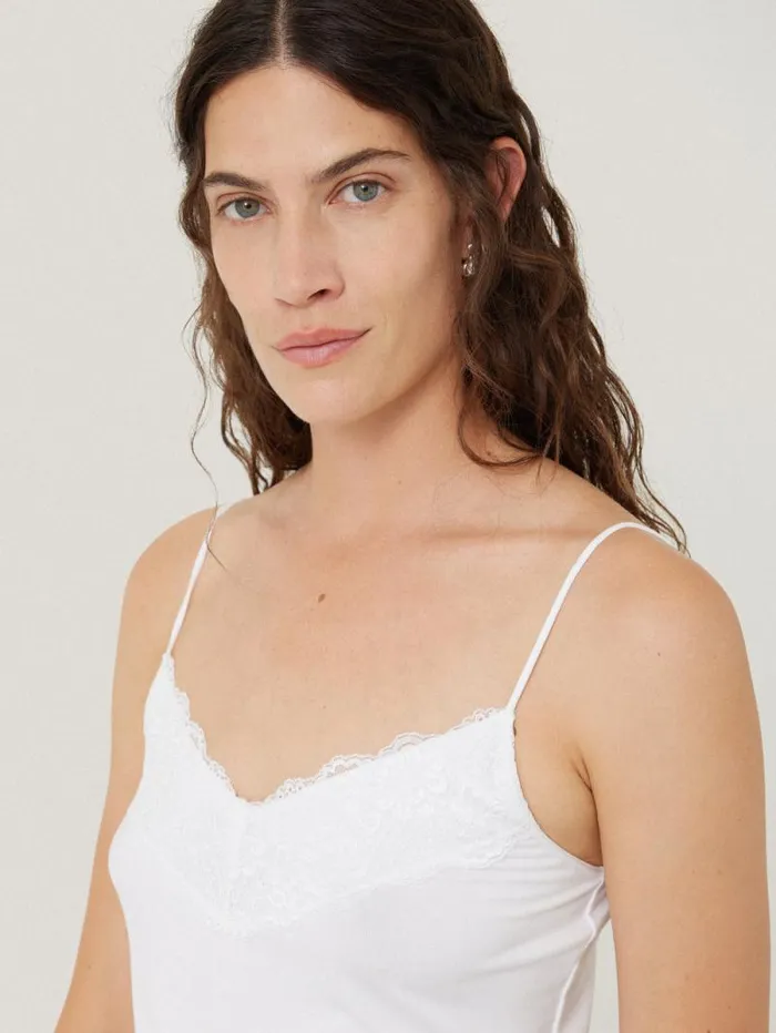Modal Lace Vest White Women Jigsaw Pyjamas and Loungewear