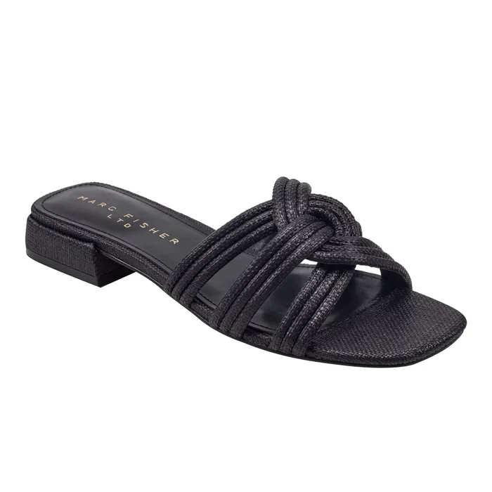 Mules and Slides Casara Slide Sandal Black Raffia Marc Fisher Women