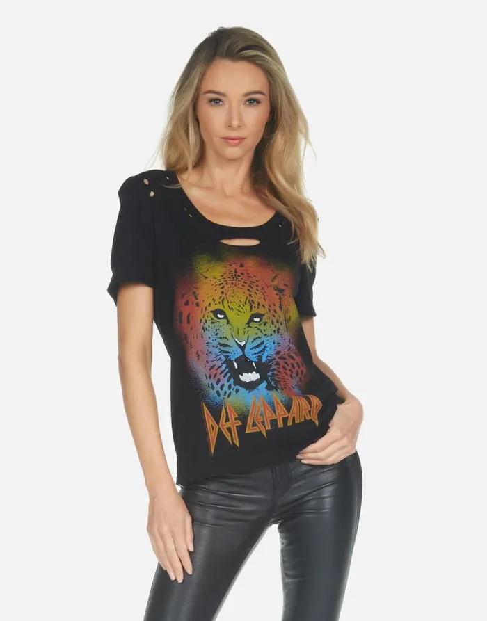 Myra Def Leppard Leopard Black Women Lauren Moshi Short Sleeve