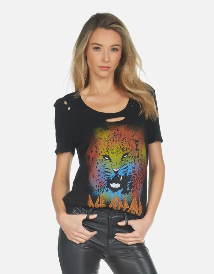 Myra Def Leppard Leopard Black Women Lauren Moshi Short Sleeve
