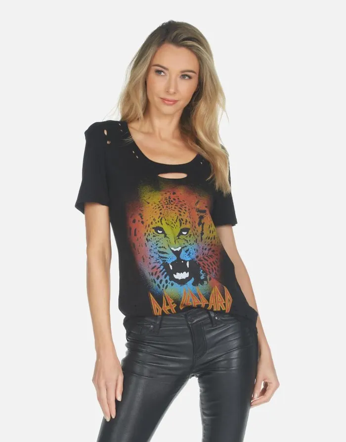 Myra Def Leppard Leopard Black Women Lauren Moshi Short Sleeve
