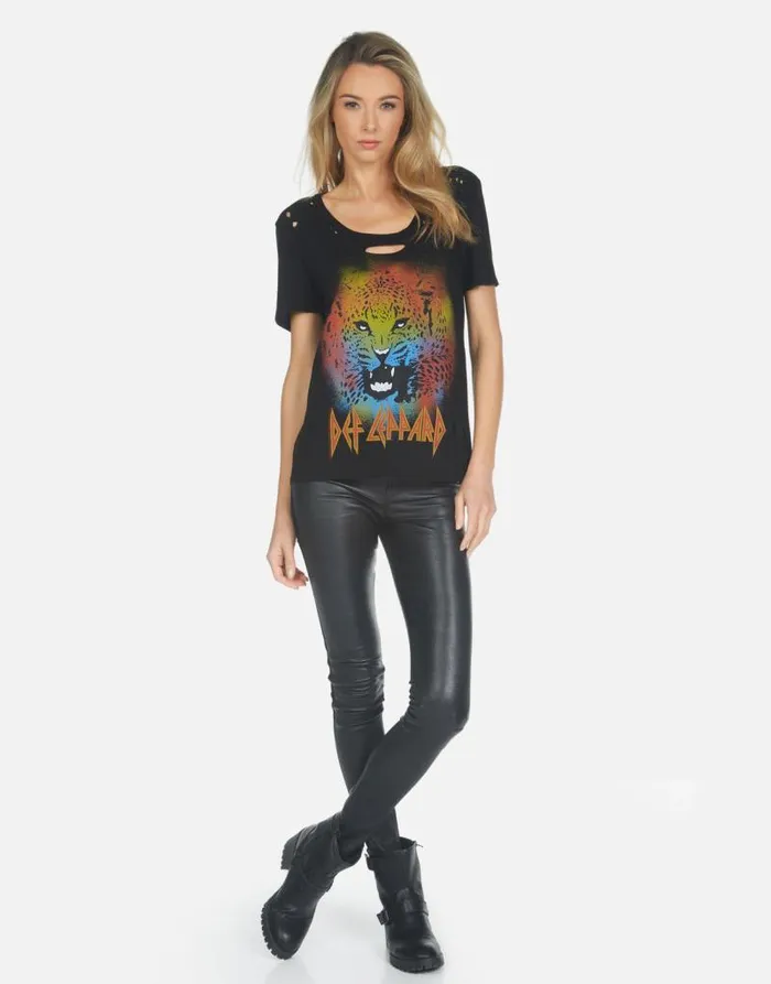 Myra Def Leppard Leopard Black Women Lauren Moshi Short Sleeve