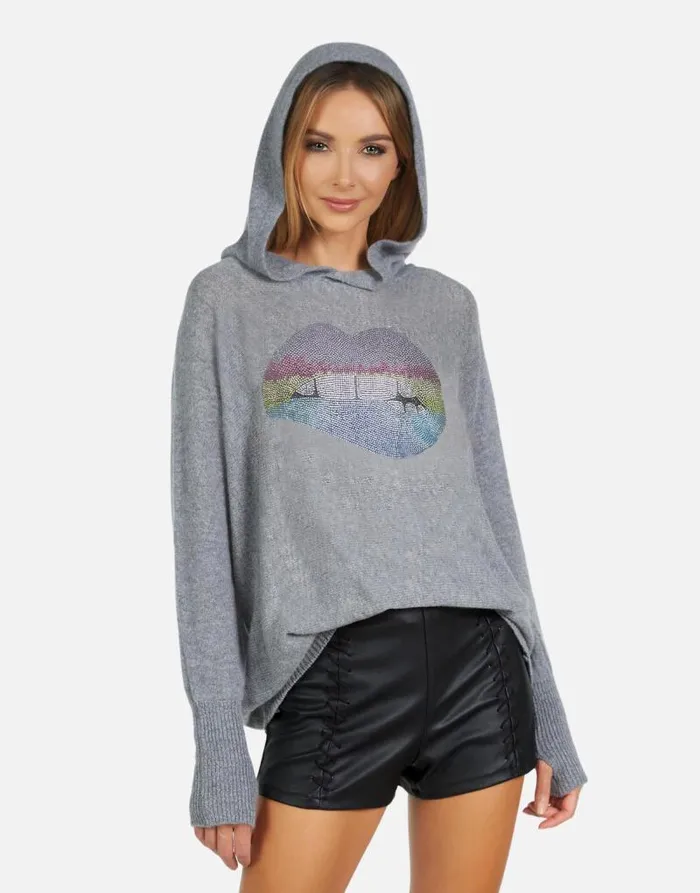 Namiko X Rainbow Crystal Biting Lip Charcoal Women Lauren Moshi Sweaters and Knits