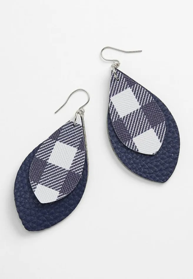 Navy And White Plaid Teardrop Earrings Women Maurices Jewelry